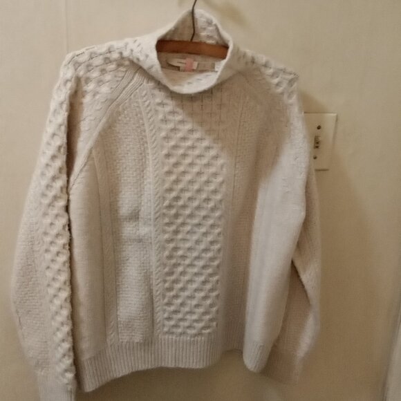Vince Cable Knit Mockneck Merino Wool Cashmere Blend Sweater, Size L cream - Picture 1 of 7